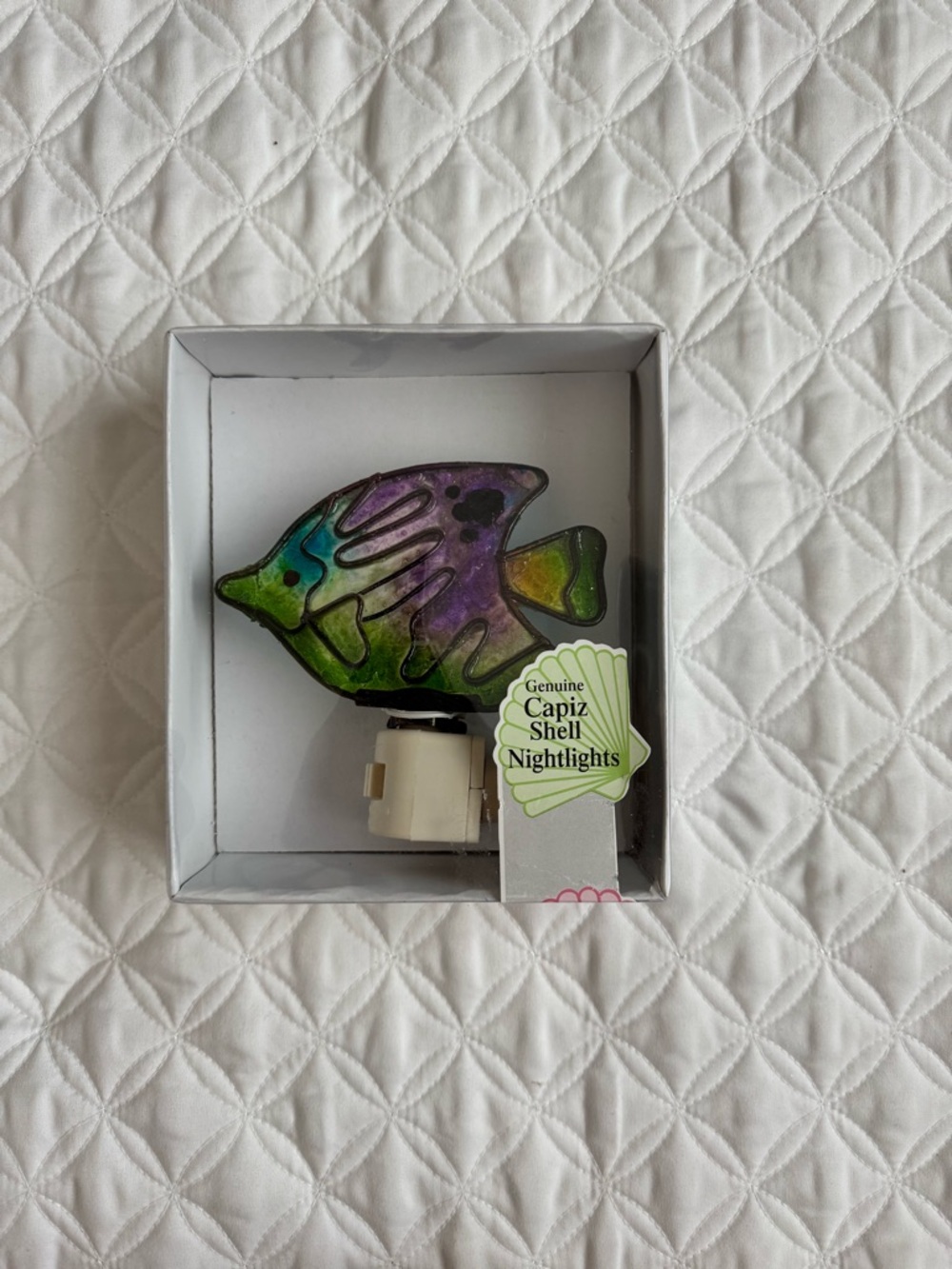 Tropical Fish Genuine Capiz Shell Nightlight Electric Plug-in Green Blue Purple